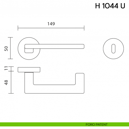 Maniglia per porta H 1044 U Valli collezione Fusital con rosetta tonda foro patent
