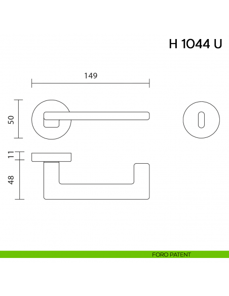 Maniglia per porta H 1044 U Valli collezione Fusital con rosetta tonda foro patent