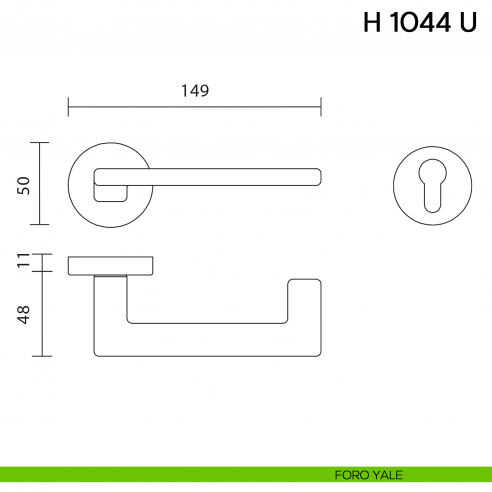 Maniglia per porta H 1044 U Valli collezione Fusital con rosetta tonda foro yale
