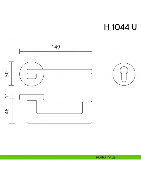 Maniglia per porta H 1044 U Valli collezione Fusital con rosetta tonda foro yale