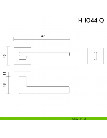 Maniglia per porta H 1044 Q Valli collezione Fusital foro patent