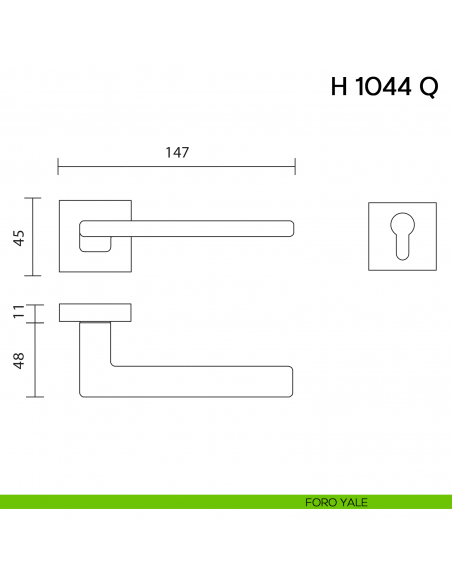 Maniglia per porta H 1044 Q Valli collezione Fusital foro yale