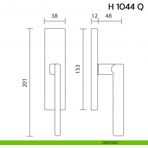 Maniglia per finestra cremonese H 1044 Q Valli collezione Fusital disegno