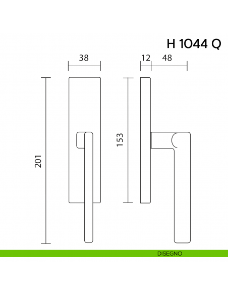 Maniglia per finestra cremonese H 1044 Q Valli collezione Fusital disegno