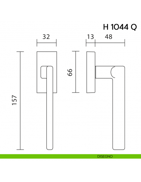 Maniglia per finestra martellina DK H 1044 Q Valli collezione Fusital disegno