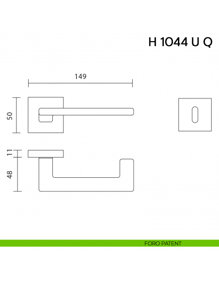 Maniglia per porta H 1044 Q U Valli collezione Fusital con rosetta quadra foro patent