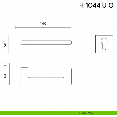 Maniglia per porta H 1044 Q U Valli collezione Fusital con rosetta quadra foro yale