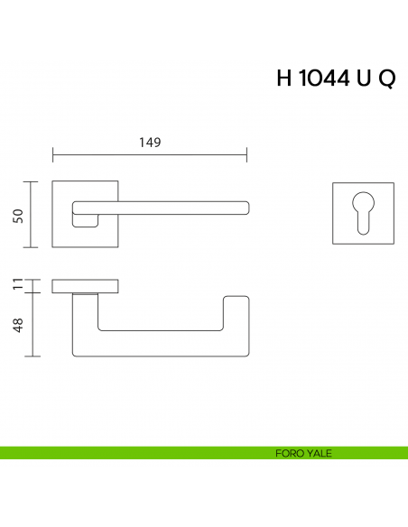 Maniglia per porta H 1044 Q U Valli collezione Fusital con rosetta quadra foro yale