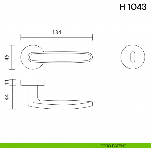 Maniglia per porta H 1043 Valli collezione Fusital foro patent