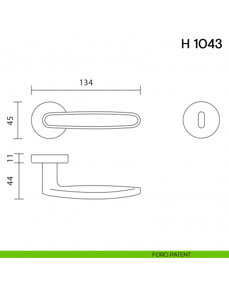 Maniglia per porta H 1043 Valli collezione Fusital foro patent