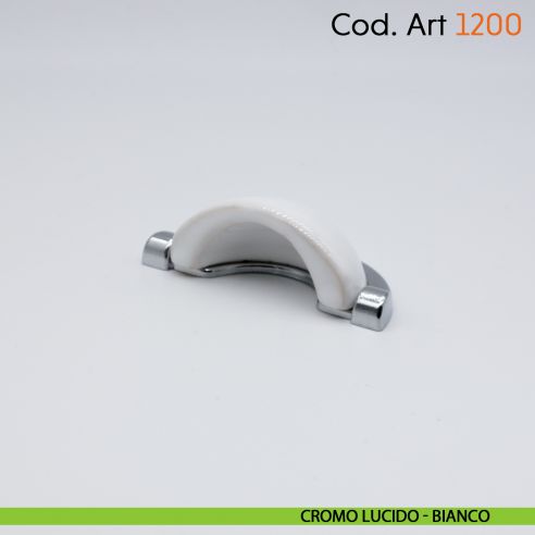 Maniglia conchiglia con porcellana per mobile shabby Cosmov articolo 1200 cromo lucido - bianco