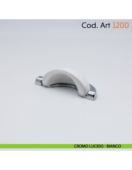 Maniglia conchiglia con porcellana per mobile shabby Cosmov articolo 1200 cromo lucido - bianco