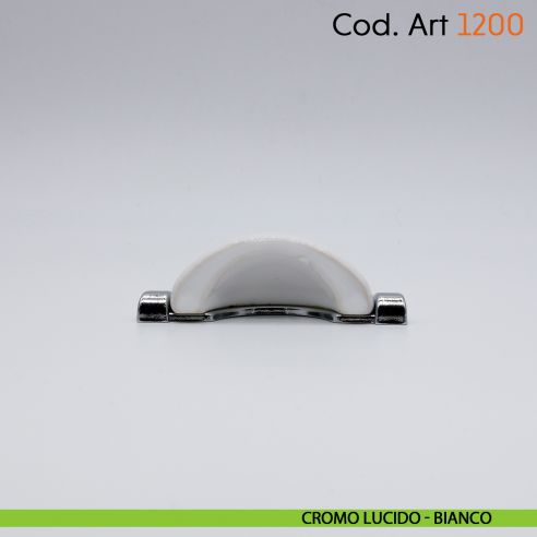 Maniglia conchiglia con porcellana per mobile shabby Cosmov articolo 1200 cromo lucido - bianco