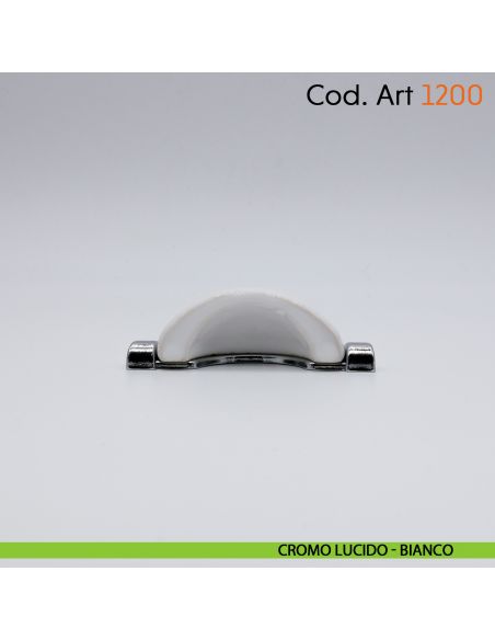 Maniglia conchiglia con porcellana per mobile shabby Cosmov articolo 1200 cromo lucido - bianco