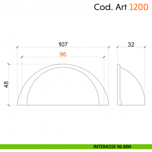 Maniglia conchiglia con porcellana per mobile shabby Cosmov articolo 1200 interasse 96 mm