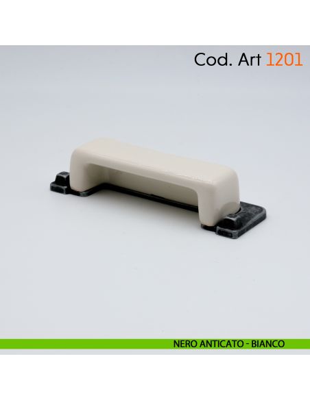 Maniglia rustica con porcellana per mobile shabby Cosmov articolo 1201 nero anticato - avorio