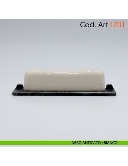 Maniglia rustica con porcellana per mobile shabby Cosmov articolo 1201 nero anticato - avorio