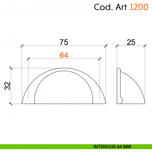Maniglia conchiglia con porcellana per mobile shabby Cosmov articolo 1200 interasse 64 mm