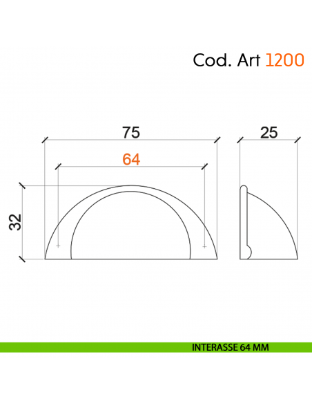 Maniglia conchiglia con porcellana per mobile shabby Cosmov articolo 1200 interasse 64 mm