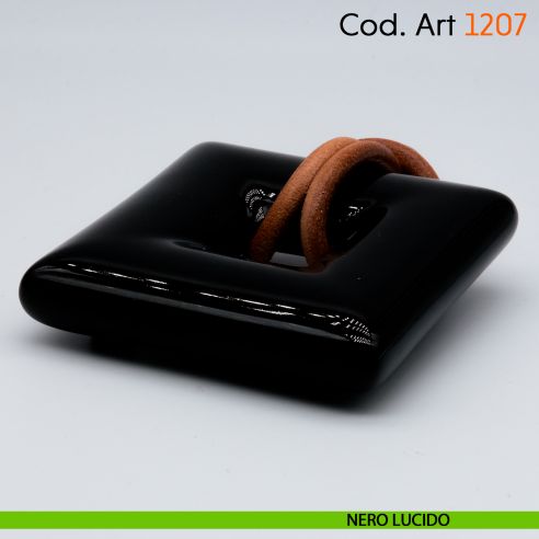 Pomolo pendente in porcellana e cuoio per mobile shabby Cosmov articolo 1207 nero lucido