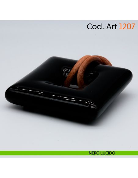 Pomolo pendente in porcellana e cuoio per mobile shabby Cosmov articolo 1207 nero lucido