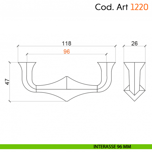 Maniglia in porcellana shabby per mobile rustico Cosmov articolo 1220 disegno