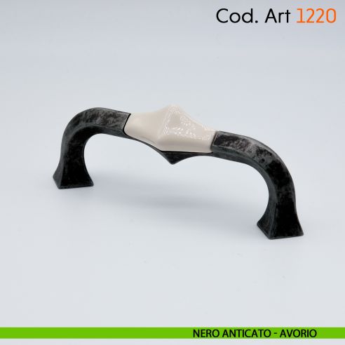 Maniglia in porcellana shabby per mobile rustico Cosmov articolo 1220 nero anticato - avorio