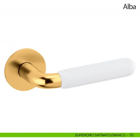 Maniglia per porta Alba Olivari bassa superoro satinato - porcellana bianca