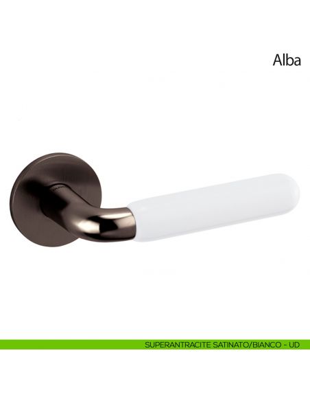 Maniglia per porta Alba Olivari bassa superantracite  satinato - porcellana bianca
