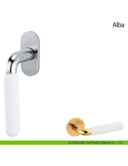 Maniglia per finestra martellina DK Alba Olivari superoro satinato - porcellana bianca