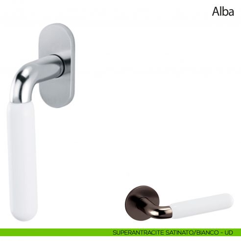 Maniglia per finestra martellina DK Alba Olivari superantracite satinato - porcellana bianca