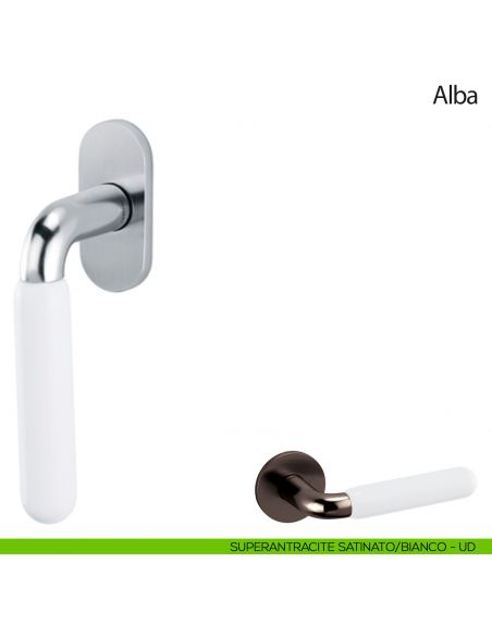 Maniglia per finestra martellina DK Alba Olivari superantracite satinato - porcellana bianca
