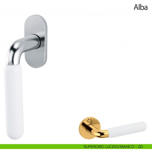 Maniglia per finestra martellina DK Alba Olivari superoro lucido - porcellana bianca