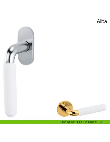 Maniglia per finestra martellina DK Alba Olivari superoro lucido - porcellana bianca