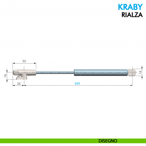 Pistone a gas Ferramenta Livenza Kraby rialza frizionata lunghezza 355 mm - disegno