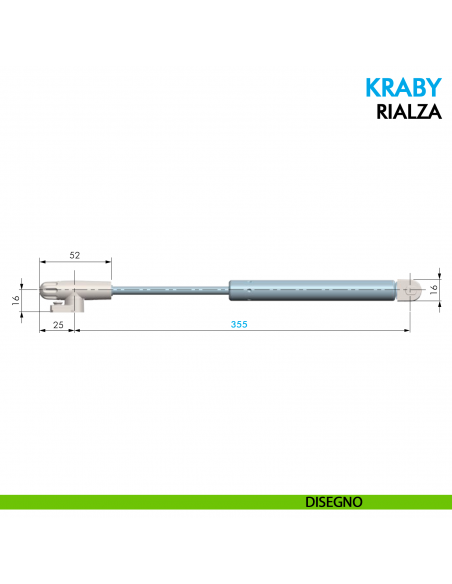 Pistone a gas Ferramenta Livenza Kraby rialza frizionata lunghezza 355 mm - disegno