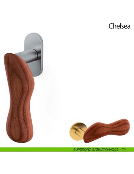 Maniglia per finestra martellina DK Chelsea Legno Olivari superoro satinato - noce