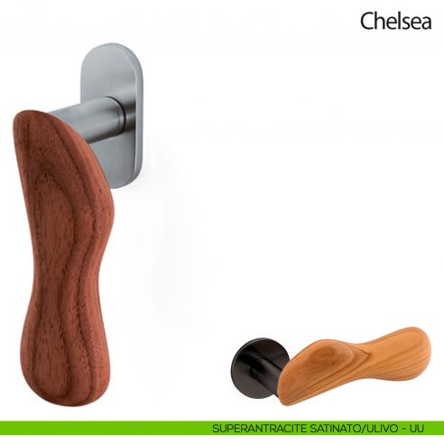 Maniglia per finestra martellina DK Chelsea Legno Olivari superantracite satinato - ulivo