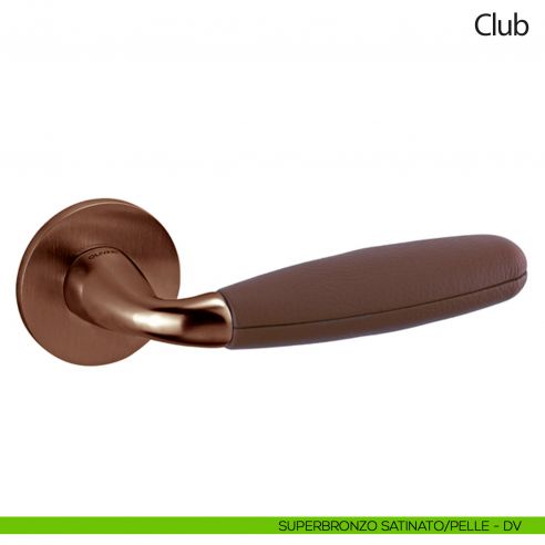 Maniglia per porta Club Olivari bassa con pelle Frau superbronzo satinato - pelle Noce di Pecan