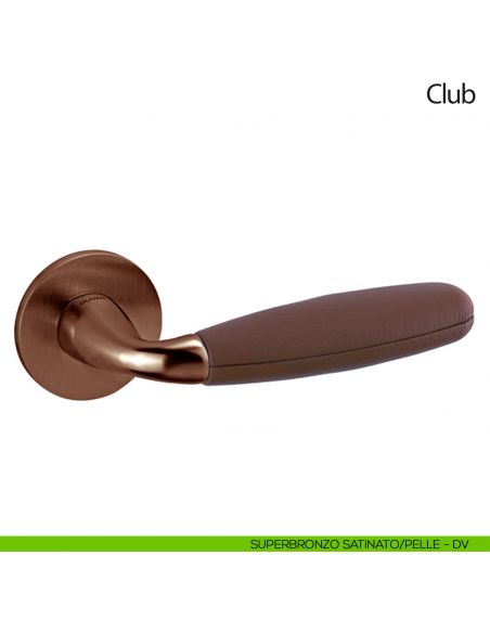 Maniglia per porta Club Olivari bassa con pelle Frau superbronzo satinato - pelle Noce di Pecan