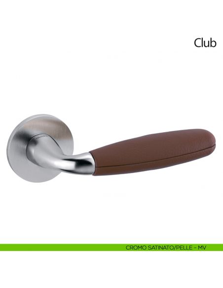 Maniglia per porta Club Olivari bassa con pelle Frau cromo satinato - pelle Noce di Pecan