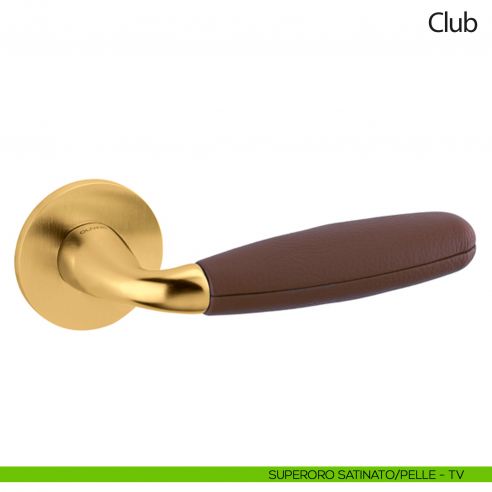Maniglia per porta Club Olivari bassa con pelle Frau superoro satinato - pelle Noce di Pecan
