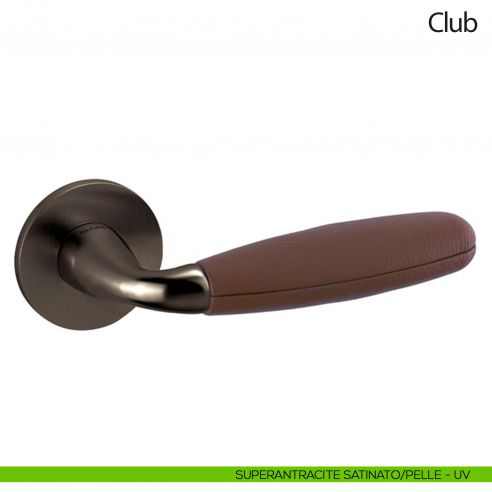 Maniglia per porta Club Olivari bassa con pelle Frau superantracite satinato - pelle Noce di Pecan