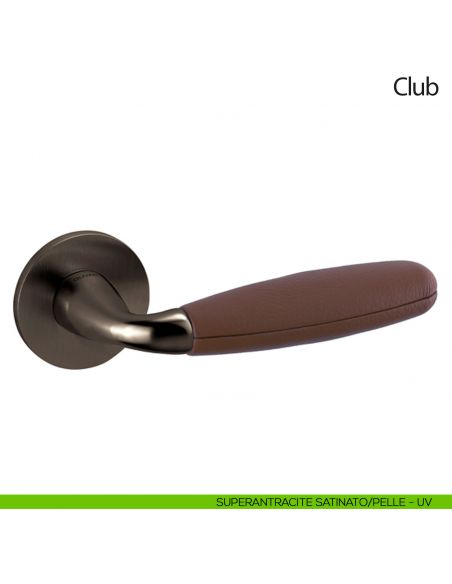 Maniglia per porta Club Olivari bassa con pelle Frau superantracite satinato - pelle Noce di Pecan