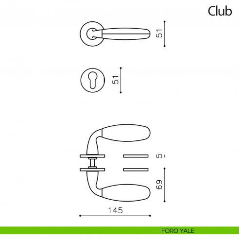 Maniglia per porta Club Olivari bassa con pelle Frau foro yale
