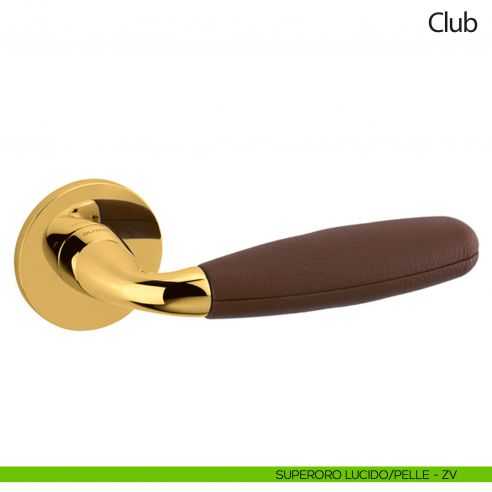 Maniglia per porta Club Olivari bassa con pelle Frau superoro lucido - pelle Noce di Pecan