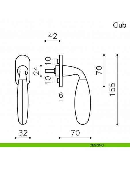 Maniglia per finestra martellina DK Club Olivari con pelle Frau disegno
