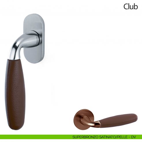 Maniglia per finestra martellina DK Club Olivari con pelle Frau superbronzo satinato