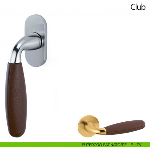 Maniglia per finestra martellina DK Club Olivari con pelle Frau superoro satinato
