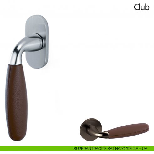 Maniglia per finestra martellina DK Club Olivari con pelle Frau superantracite satinato